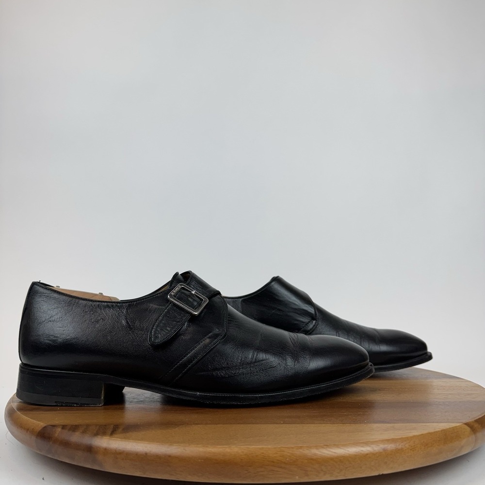 Mens‎ Di Bianco Black Leather Comfort Monk Strap Dress Shoes Oxfords Size 10.5